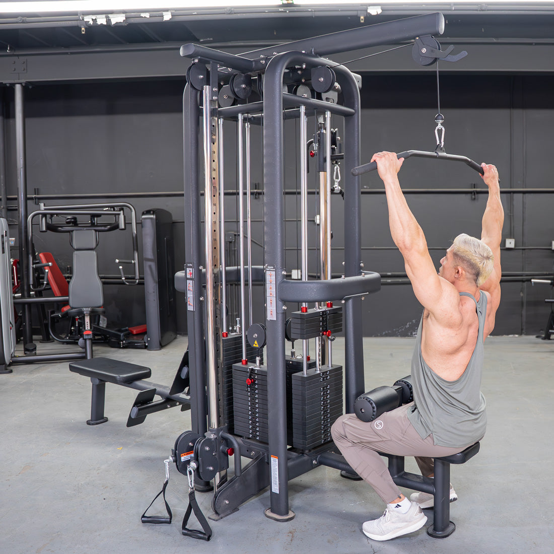 muscle d fitness standard 4 stack jungle gym black version lat pulldown station