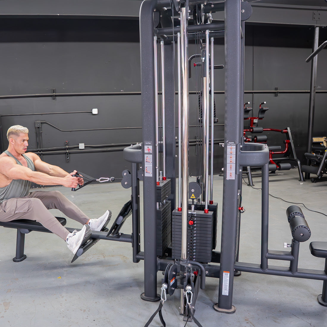 muscle d fitness standard 4 stack jungle gym black version with lat low row lat pulldown double handle pulley single handle pulley station