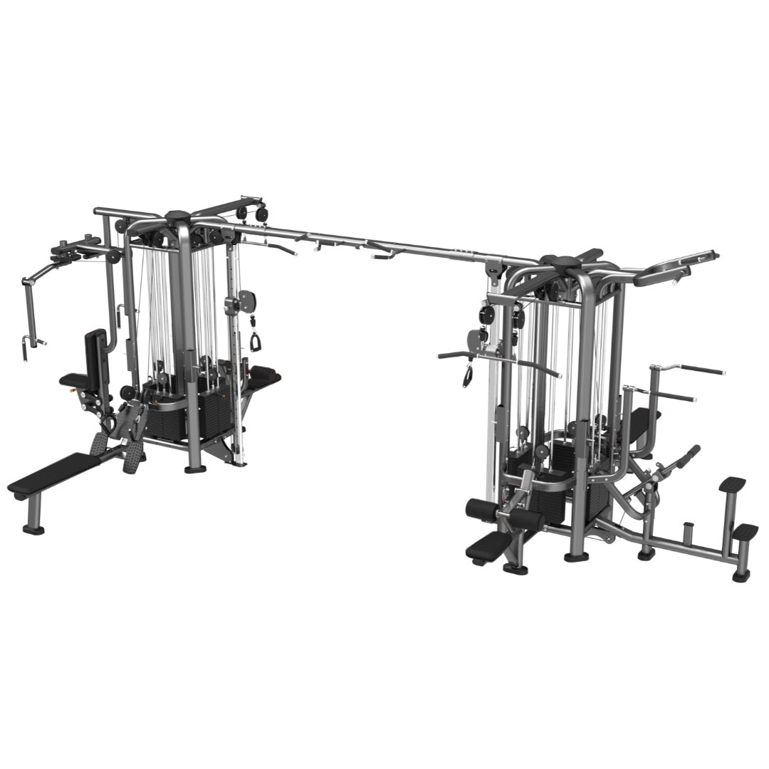 Muscle D 8-Stack Multi-gym with Pec / Rear Delt and Assisted Chin / Dip options on a white background