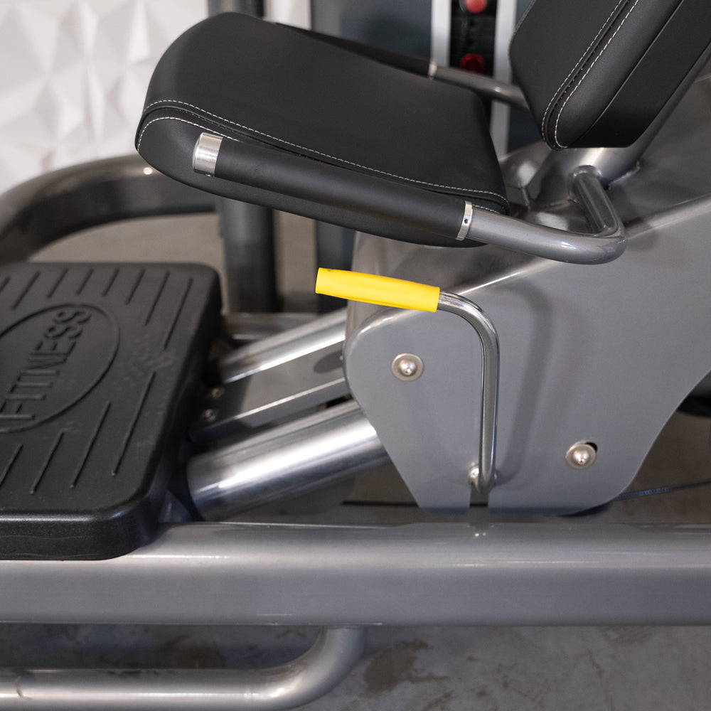 commercial black and dark grey selectorized leg press calf raise combo machine detail