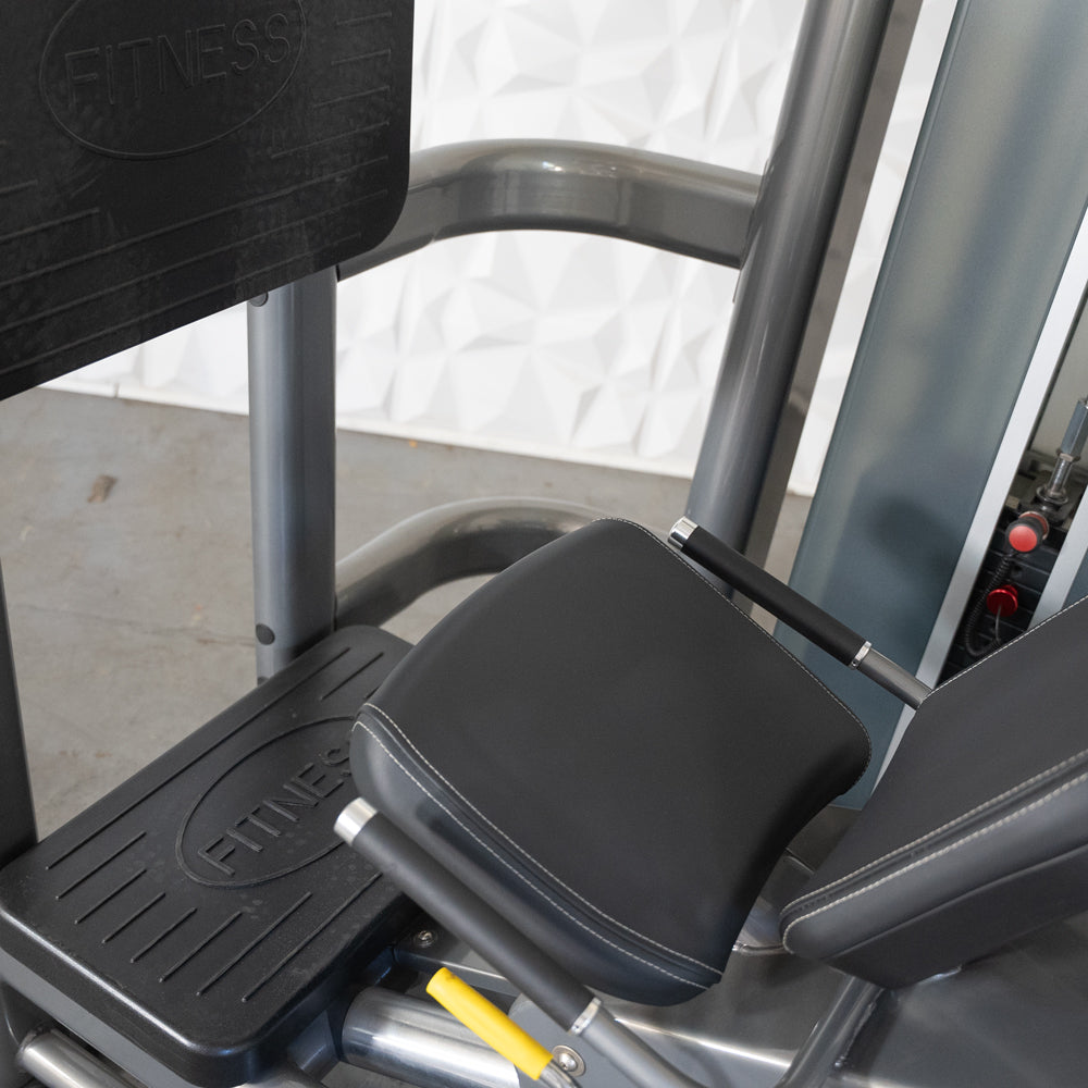 commercial black and dark grey selectorized leg press calf raise combo machine detail