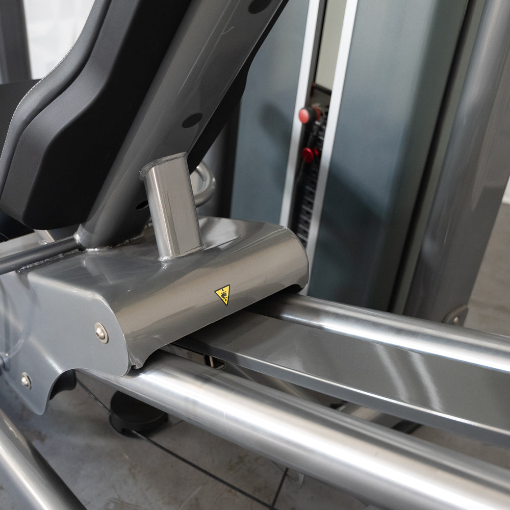 commercial black and dark grey selectorized leg press calf raise combo machine detail