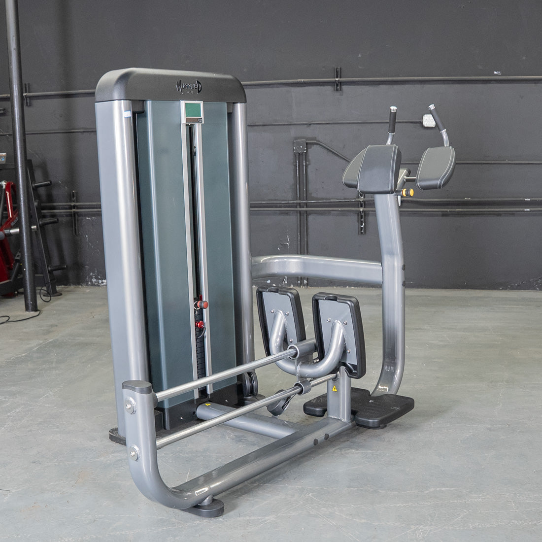 muscle d fitness commercial selectorized black and dark grey elite plus glute blaster glute machine