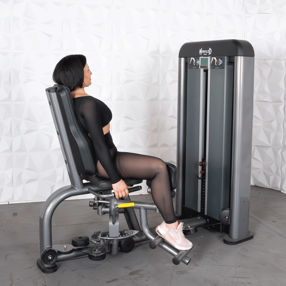 commercial black and dark grey selectorized inner outer thigh combo machine