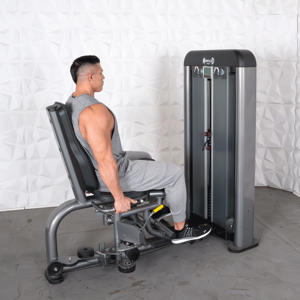 commercial black and dark grey selectorized inner outer thigh combo machine