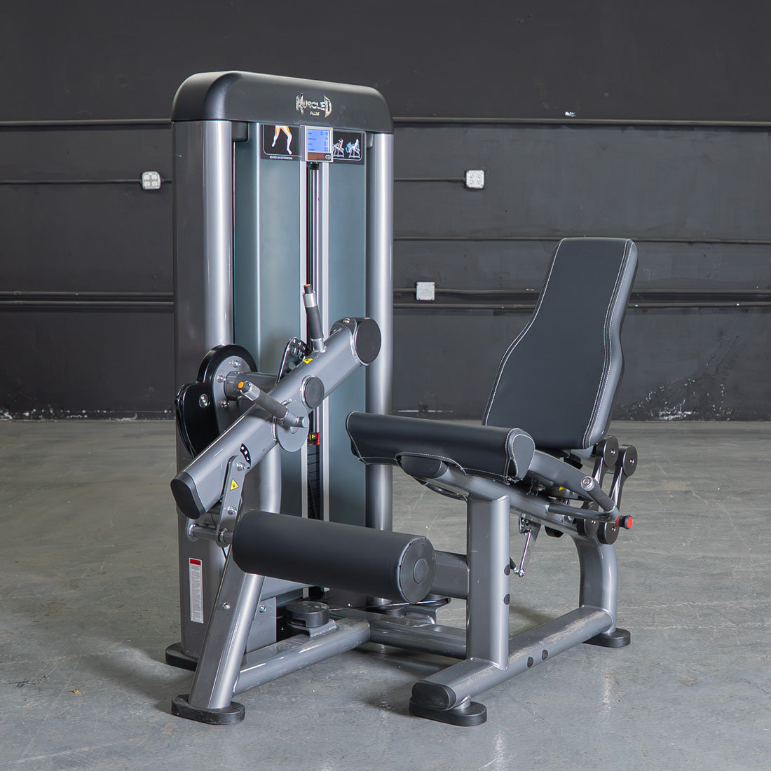 muscle d fitness commercial selectorized black and dark grey elite plus leg extension leg machine
