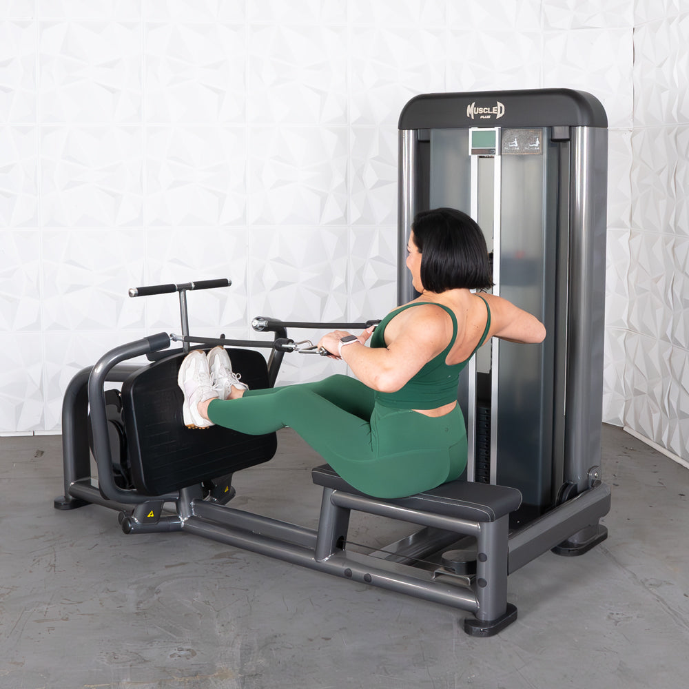 commercial black and dark grey selectorized long pull row machine