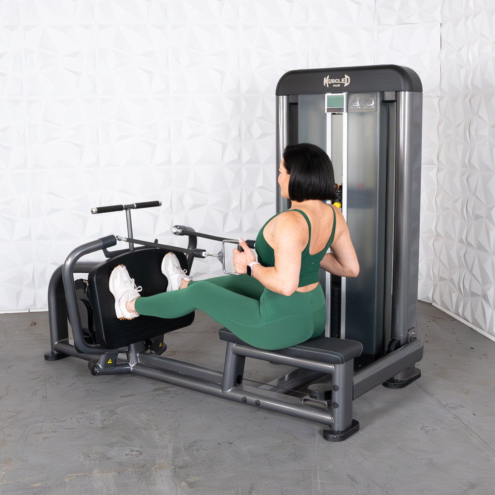 commercial black and dark grey selectorized long pull row machine