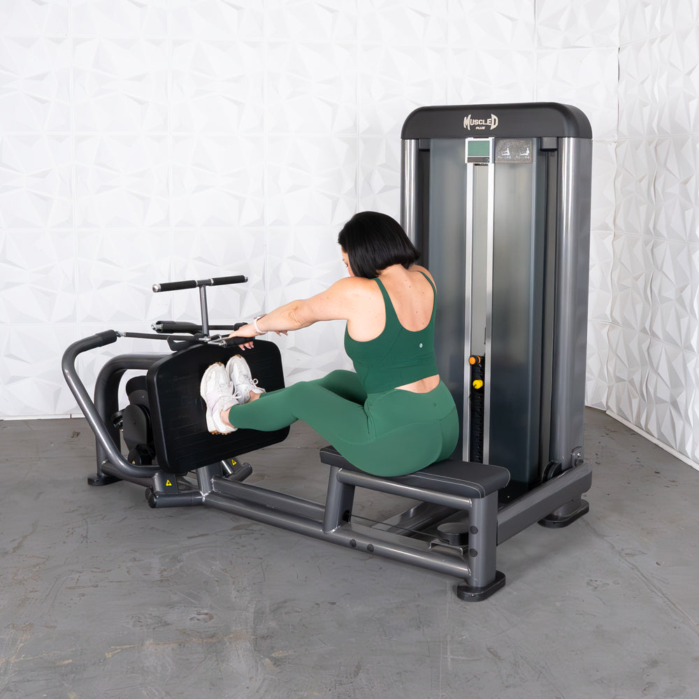 commercial black and dark grey selectorized long pull row machine