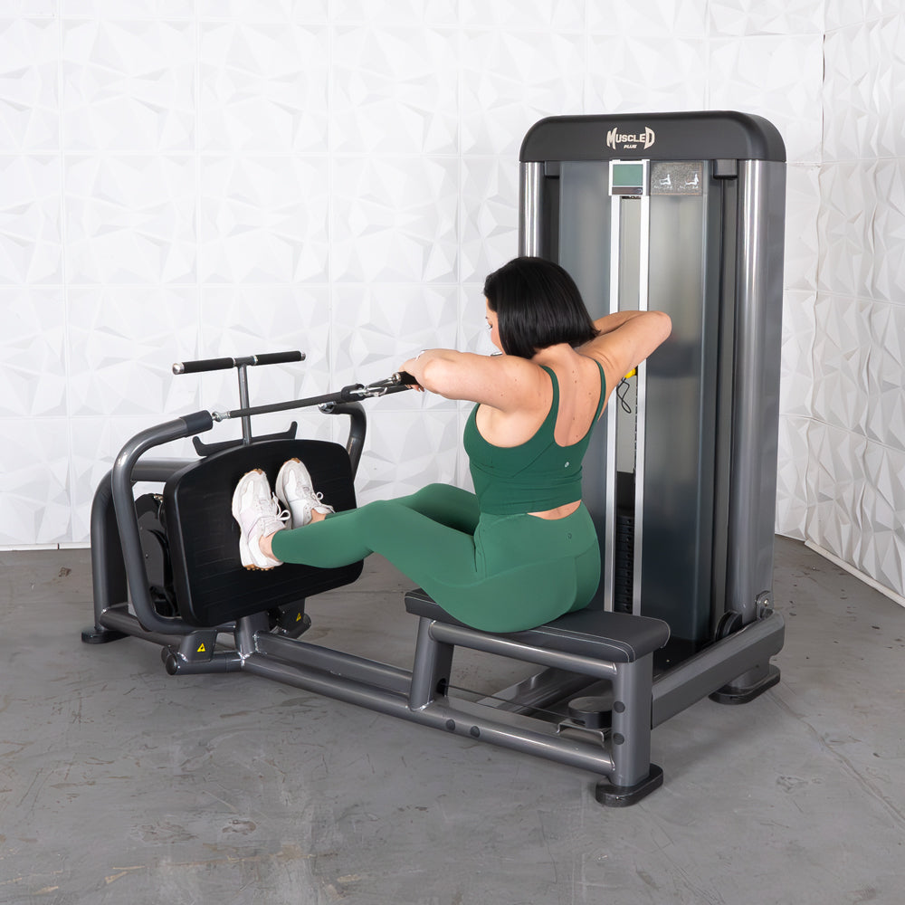 commercial black and dark grey selectorized long pull row machine