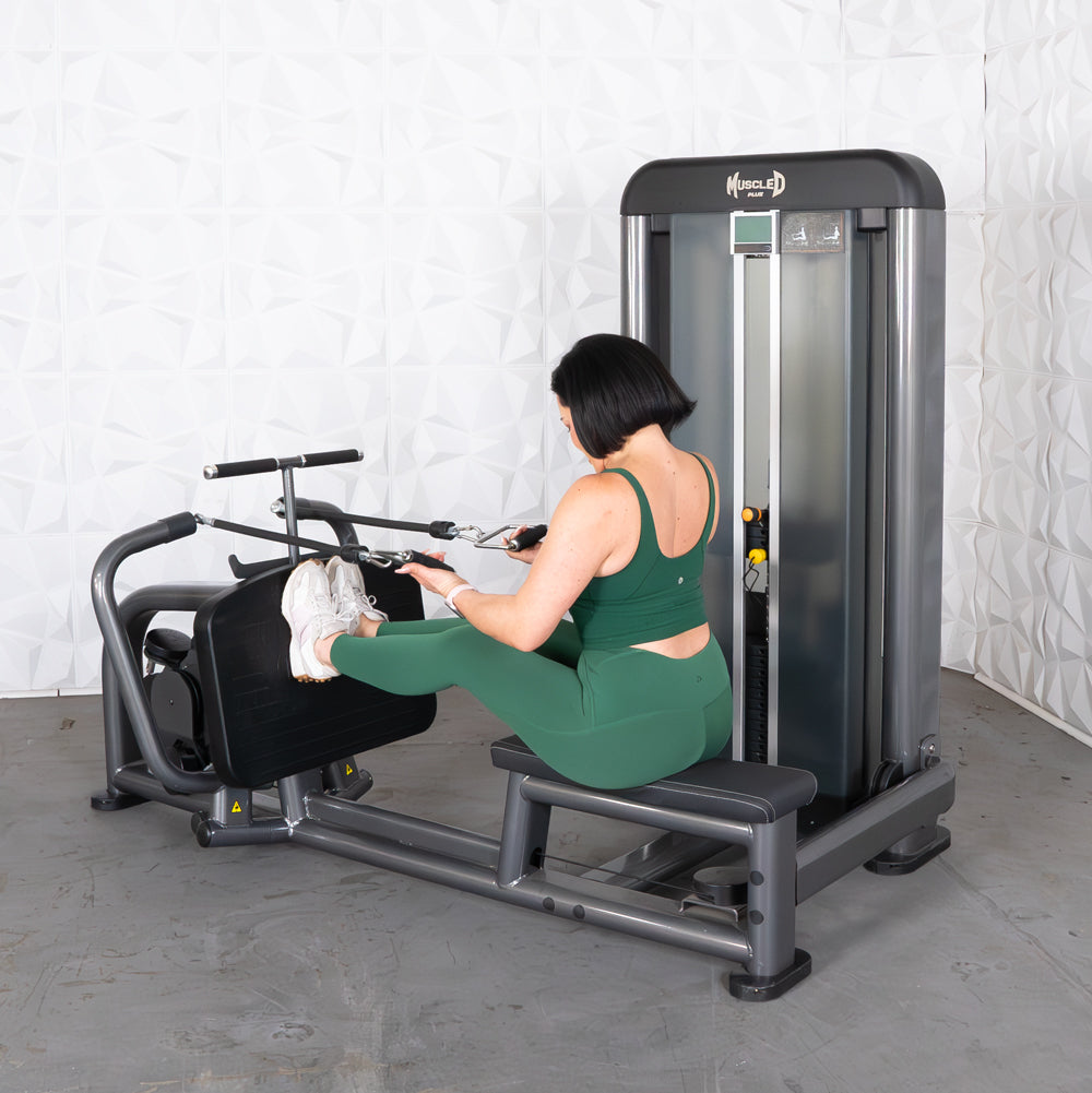 commercial black and dark grey selectorized long pull row machine