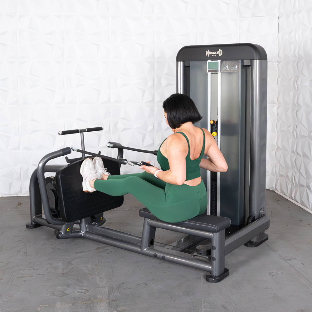 commercial black and dark grey selectorized long pull row machine