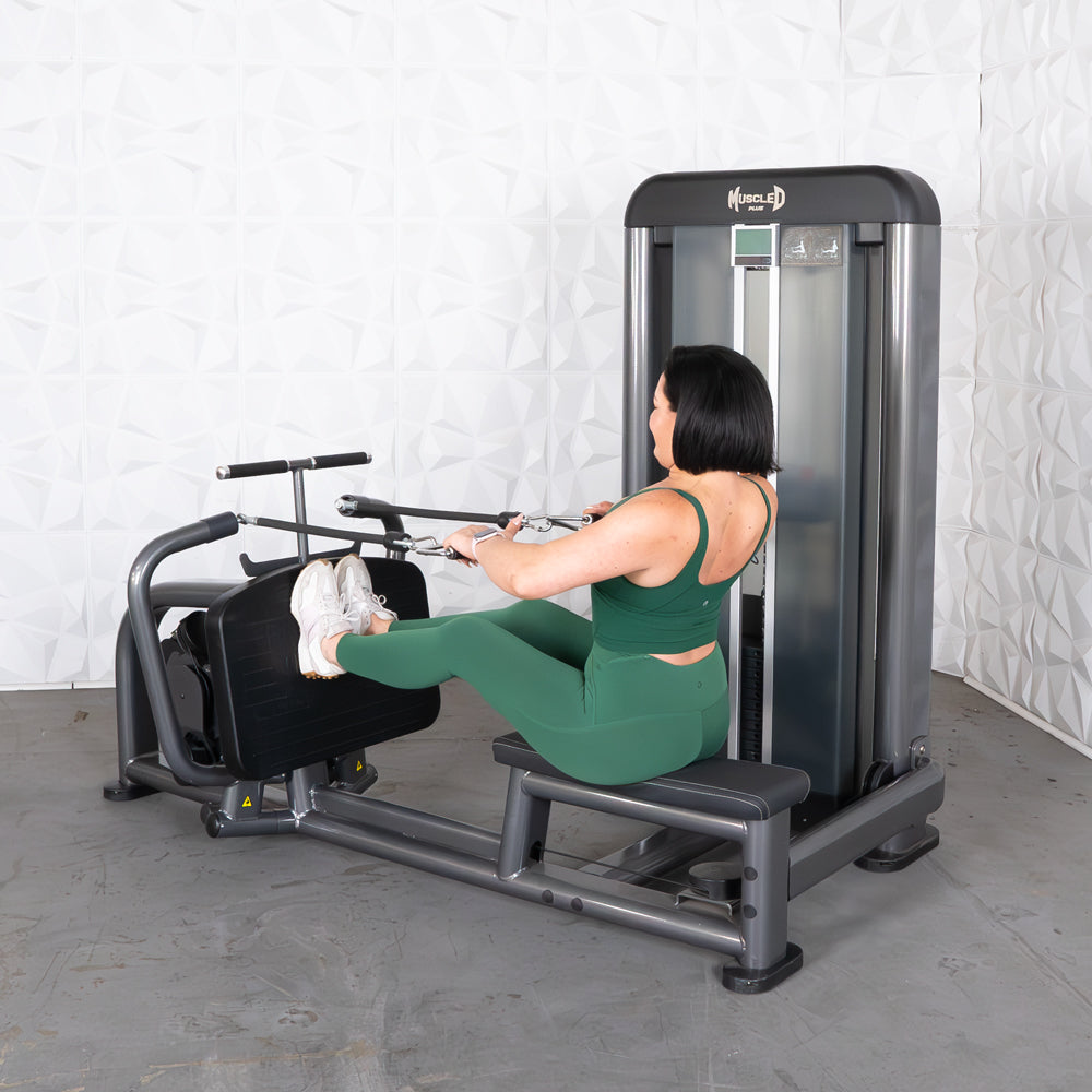commercial black and dark grey selectorized long pull row machine