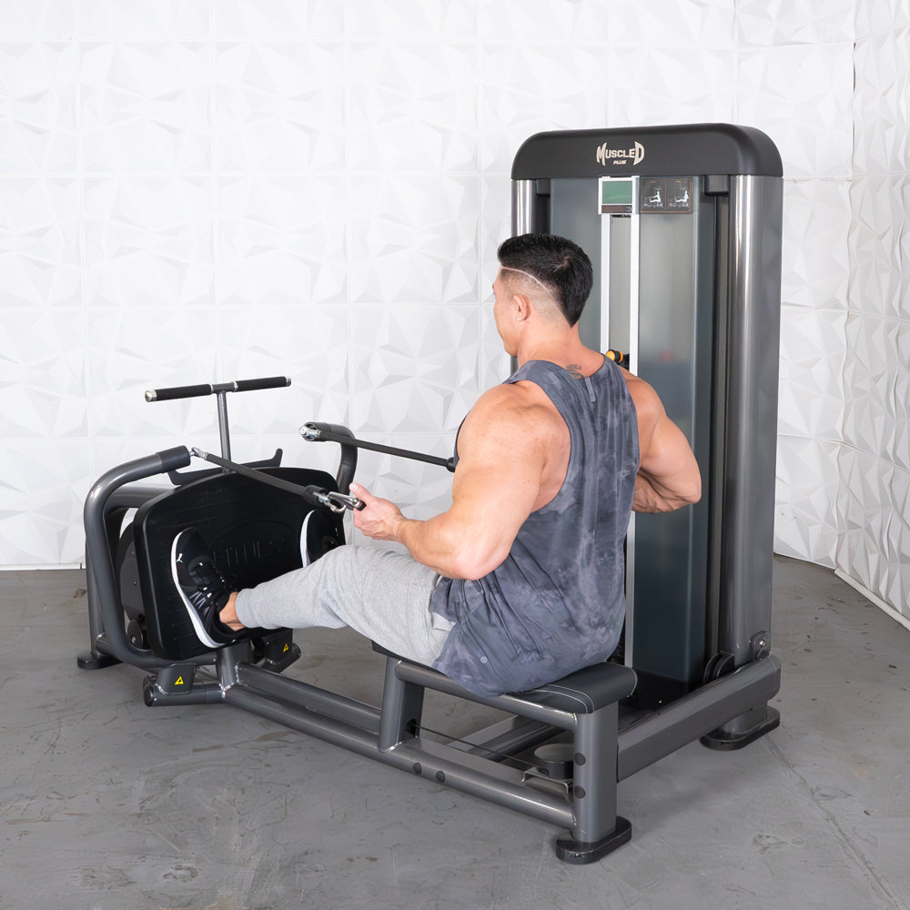 commercial black and dark grey selectorized long pull row machine