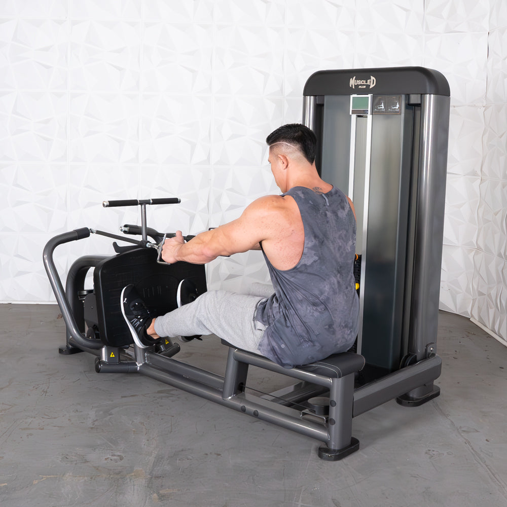 commercial black and dark grey selectorized long pull row machine