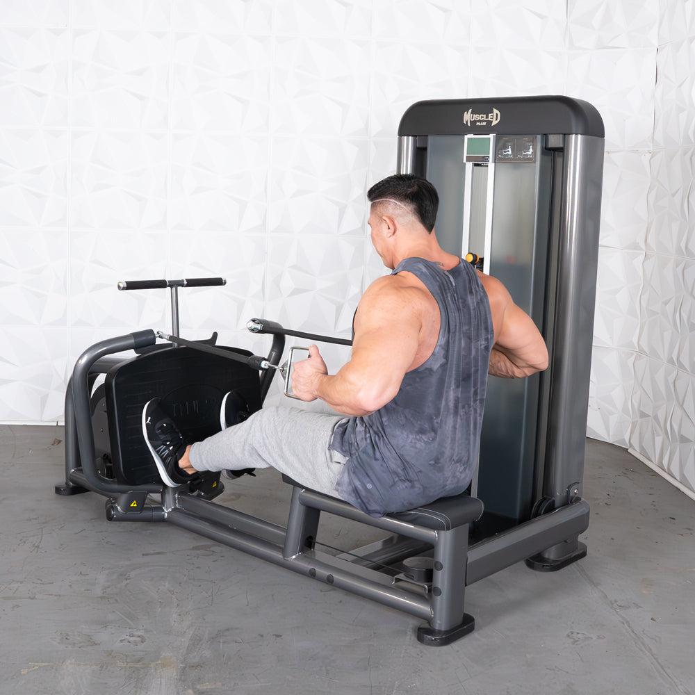 commercial black and dark grey selectorized long pull row machine