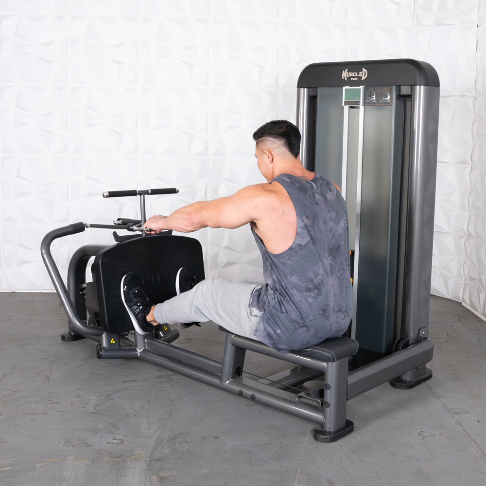 commercial black and dark grey selectorized long pull row machine