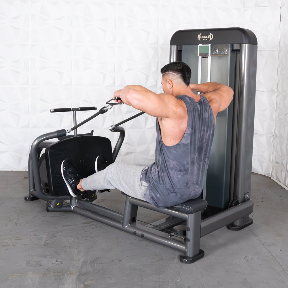 commercial black and dark grey selectorized long pull row machine