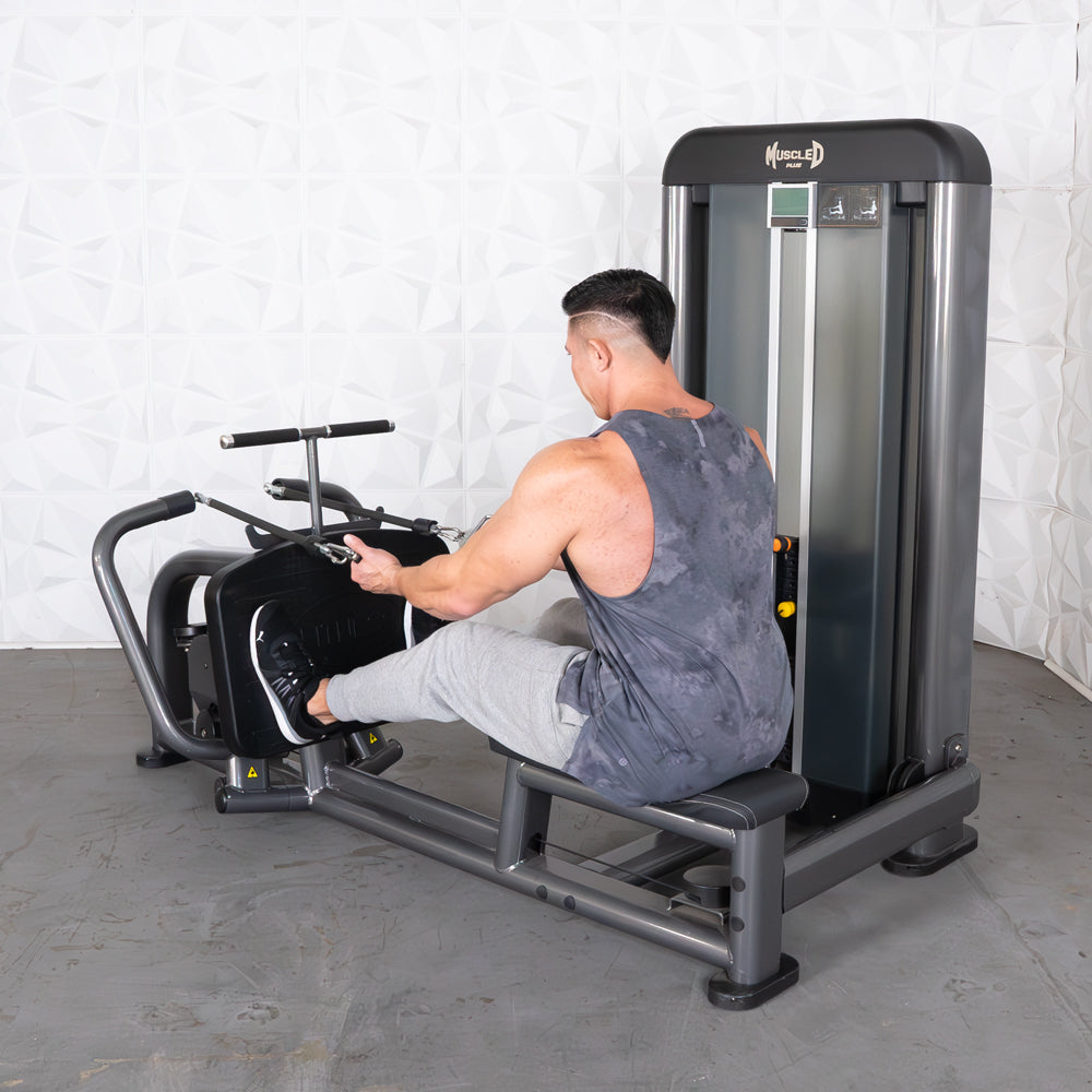 commercial black and dark grey selectorized long pull row machine