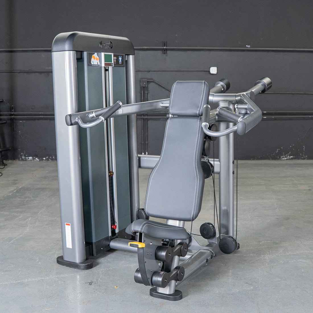 muscle d fitness commercial selectorized black and dark grey elite plus shoulder press shoulder machine