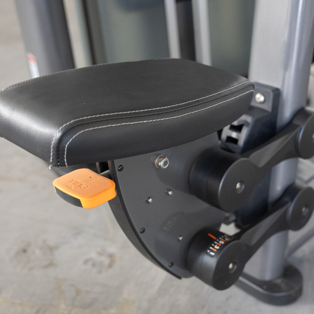 commercial black and dark grey selectorized side lateral machine detail