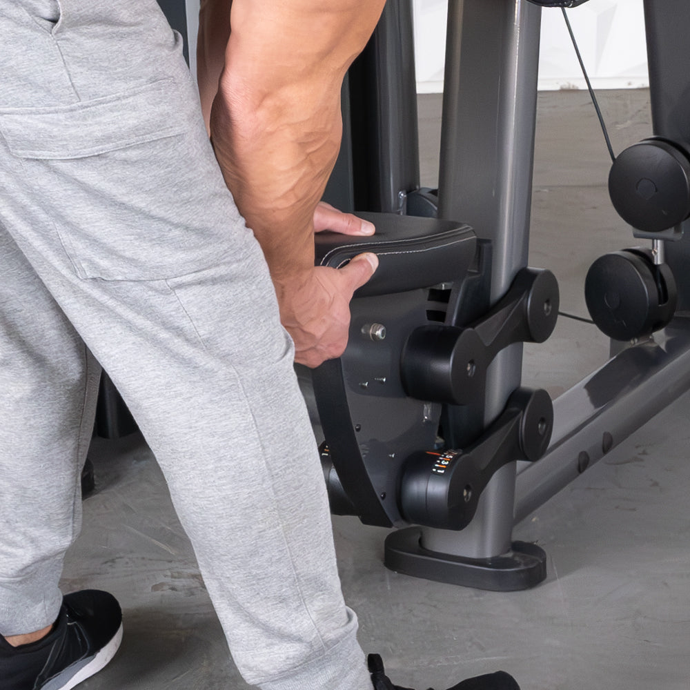 commercial black and dark grey selectorized side lateral machine detail