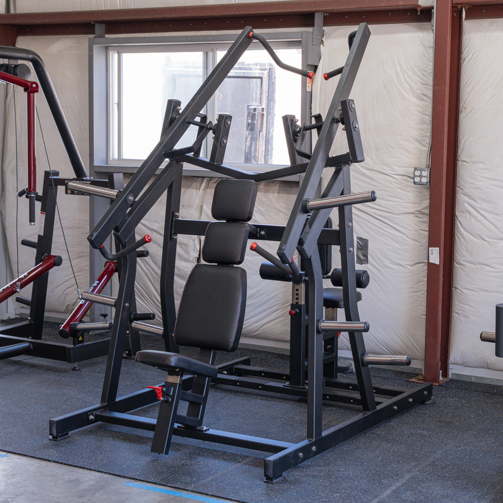 muscle d fitness commercial plate loaded excel leverage black chest and back combo machine chest station