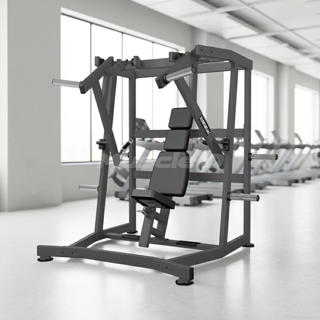 Excel Leverage Iso Lateral Wide Chest Press machine in a fitness center