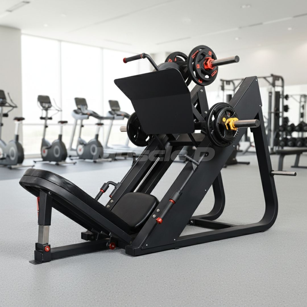 Excel Linear Leg Press - Muscle D Fitness - Plate Load Leg Press - Adjustable Back Pad - Plate Storge Pegs