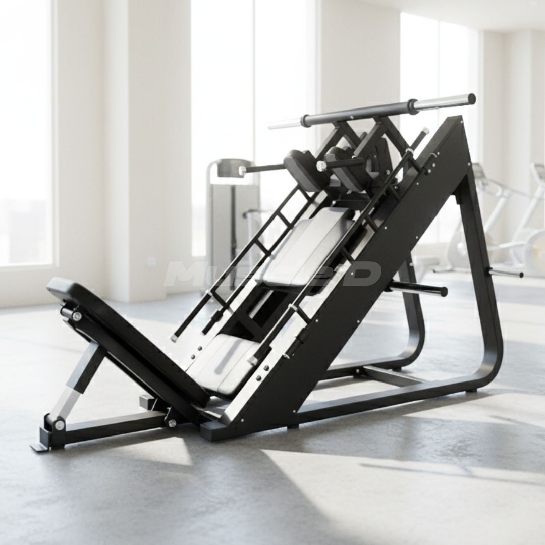 Excel Linear Hack/Leg Press - Muscle D Fitness - Plate Load Hack Squat Combo - Weight Storage Pegs - Adjustable Foot Plate / Back Pad