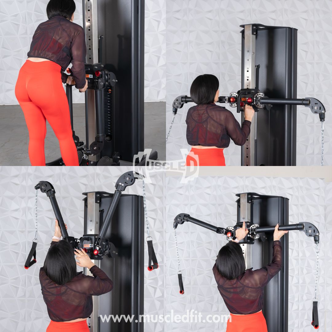 black dual adjustable functional trainer with two hundred pound weight stack