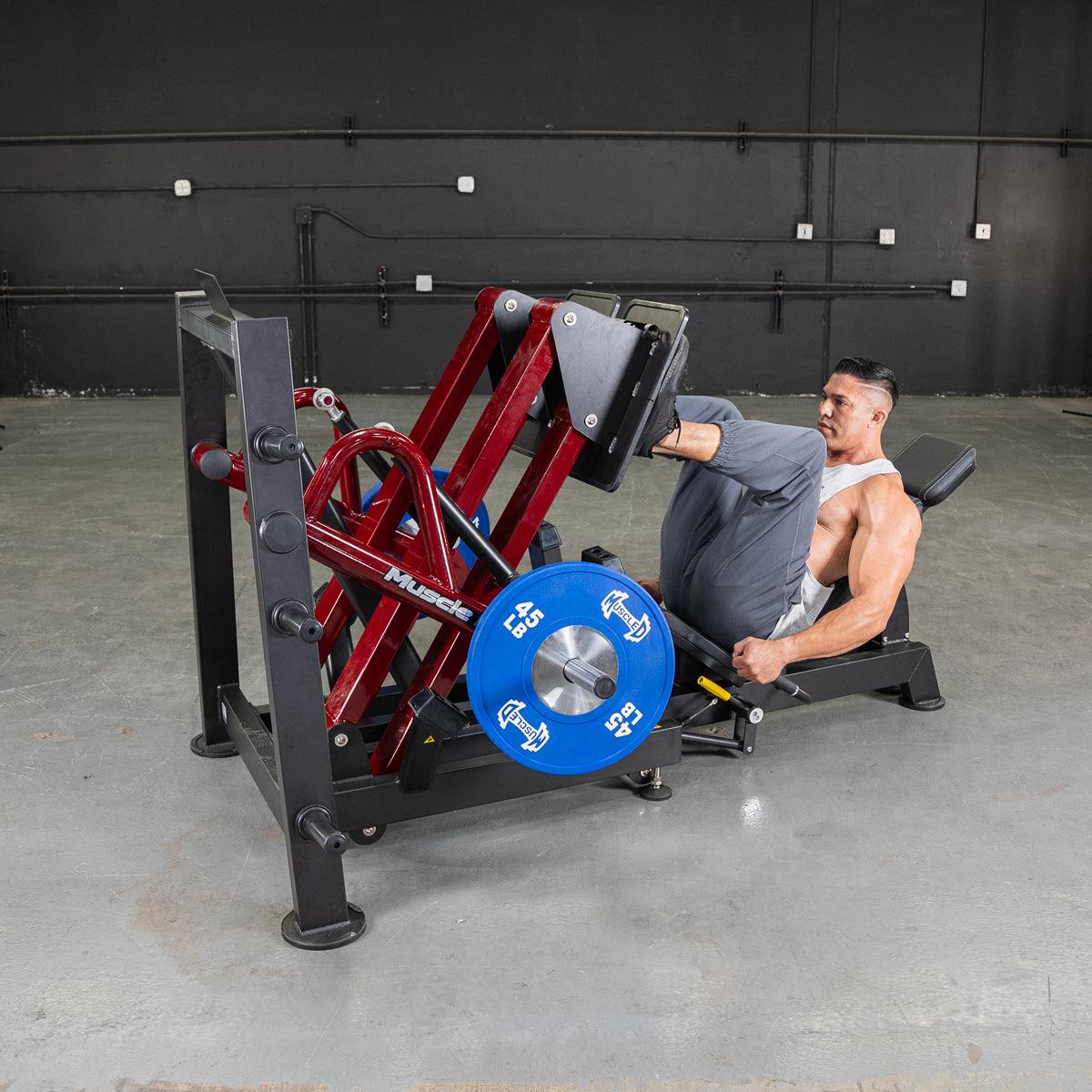 Man using a Power Leverage V2 Iso-Lateral Leg Press in a gym setting