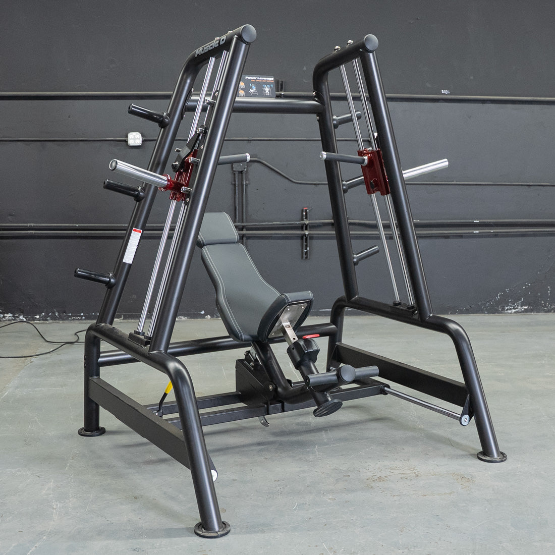 muscle d fitness commercial plate loaded black and maroon handle power leverage v2 convergent bench machine