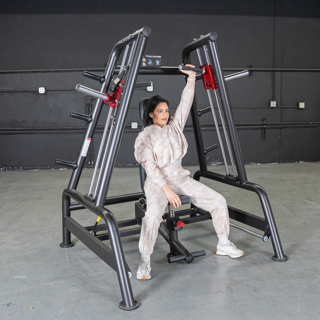 muscle d fitness commercial plate loaded black and maroon handle power leverage v2 convergent bench machine