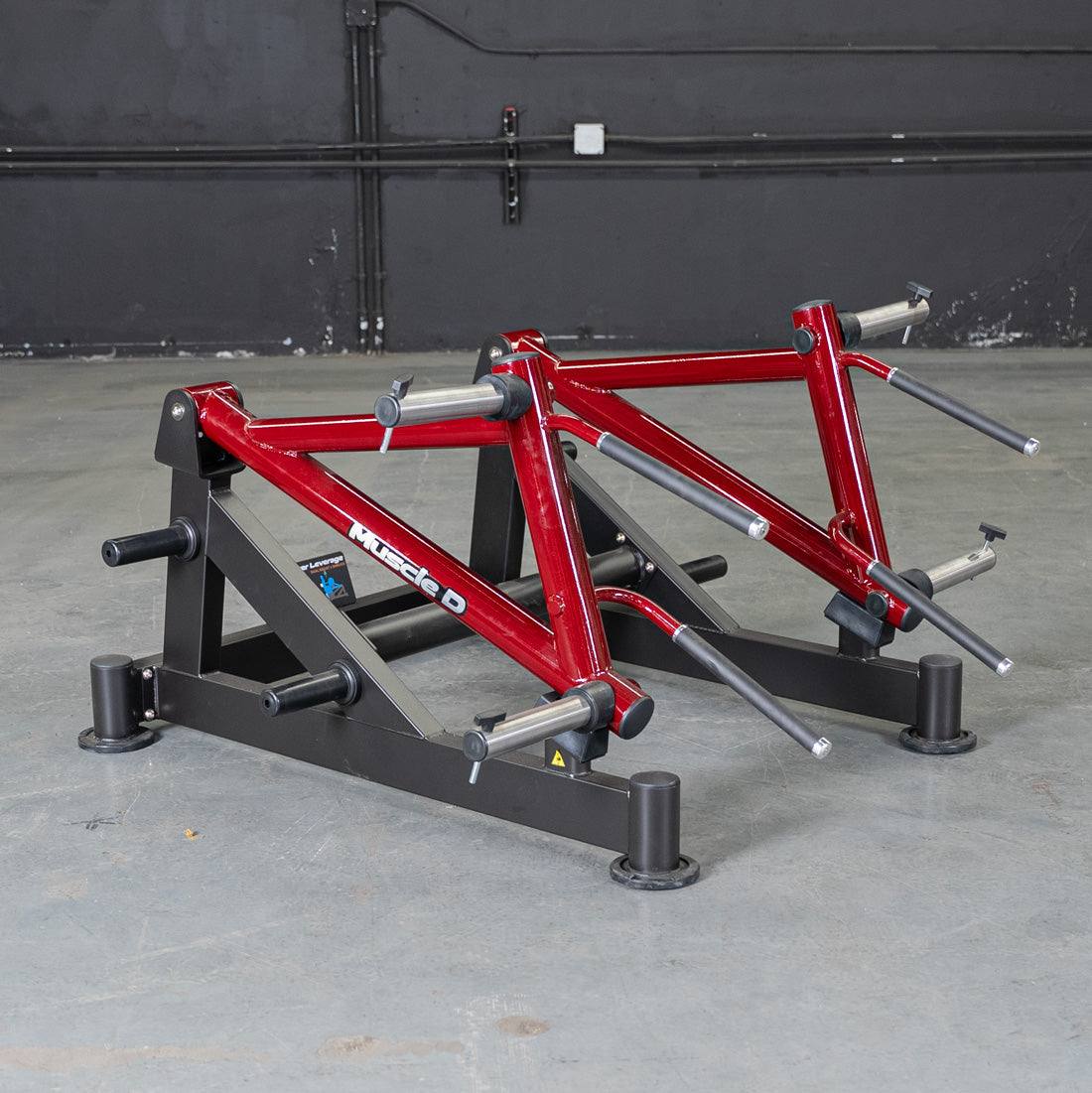 muscle d fitness commercial plate loaded black and maroon power leverage v2 deadlift/shrug machine