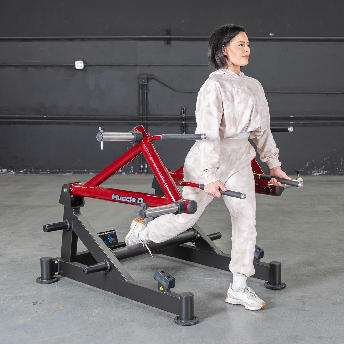 muscle d fitness commercial plate loaded black and maroon power leverage v2 deadlift/shrug machine