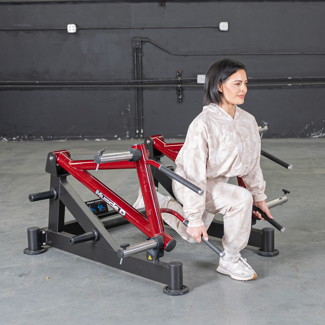 muscle d fitness commercial plate loaded black and maroon power leverage v2 deadlift/shrug machine