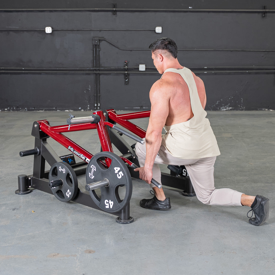 muscle d fitness commercial plate loaded black and maroon power leverage v2 deadlift/shrug machine