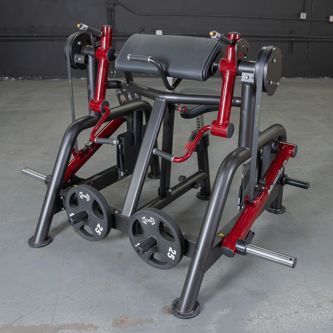 muscle d fitness commercial plate loaded black and maroon power leverage v2 iso lateral biceps curl machine