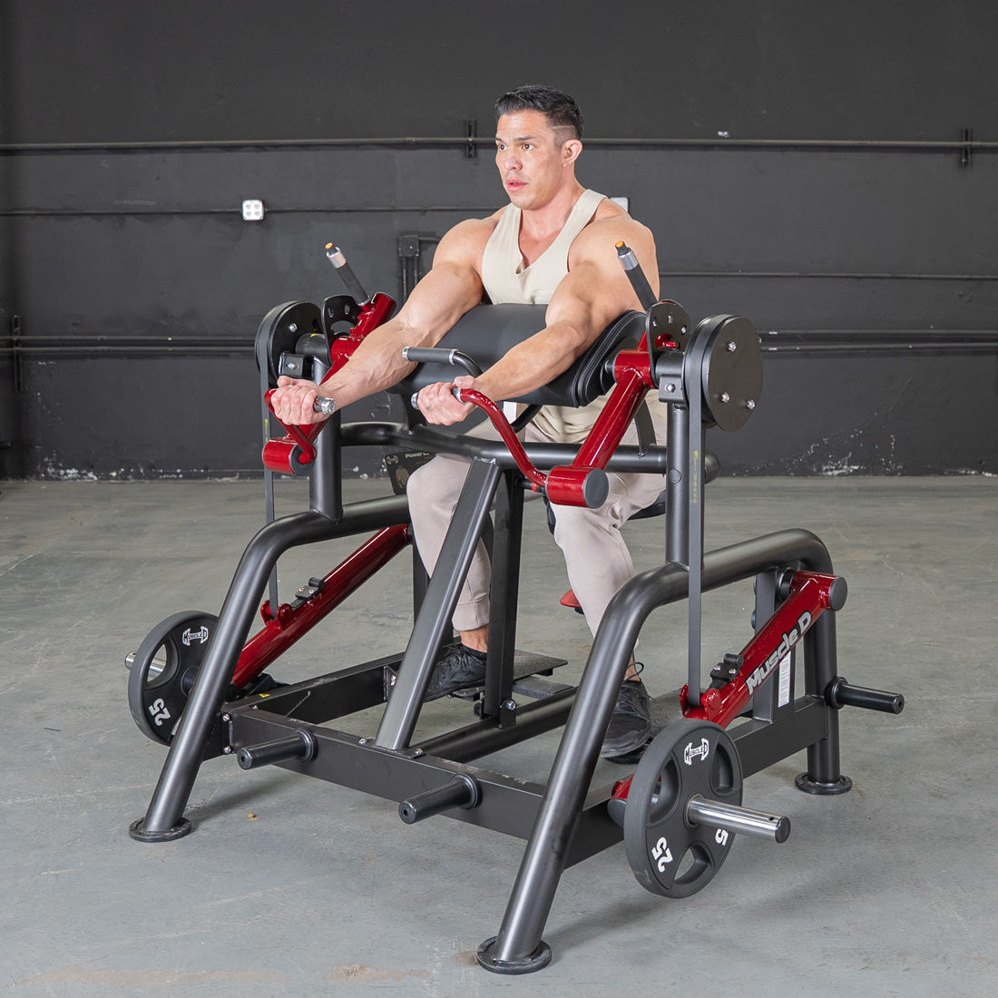 muscle d fitness commercial plate loaded black and maroon power leverage v2 iso lateral biceps curl machine