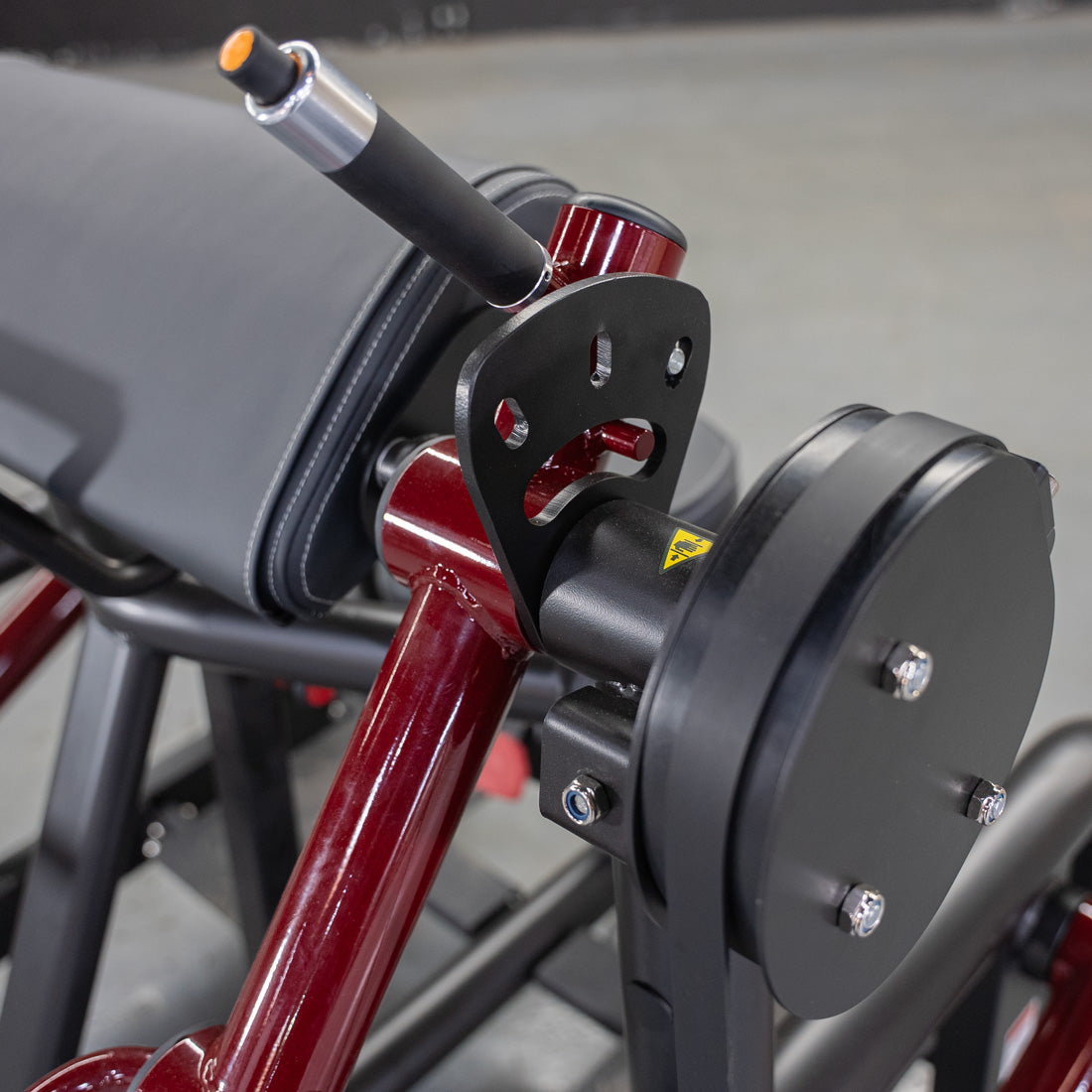 muscle d fitness commercial plate loaded black and maroon power leverage v2 iso lateral biceps curl machine adjustment detail