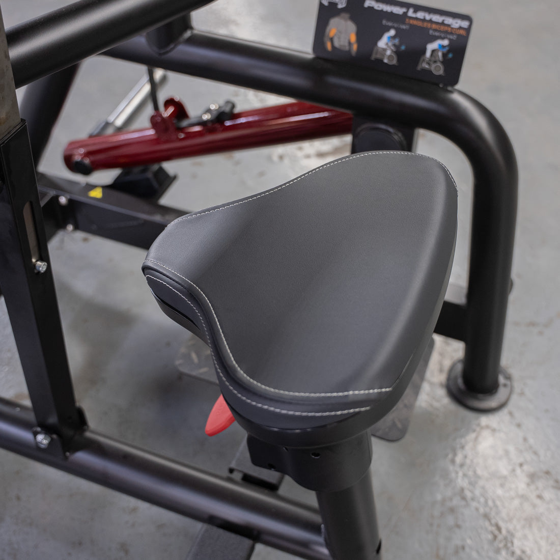 muscle d fitness commercial plate loaded black and maroon power leverage v2 iso lateral biceps curl machine detail