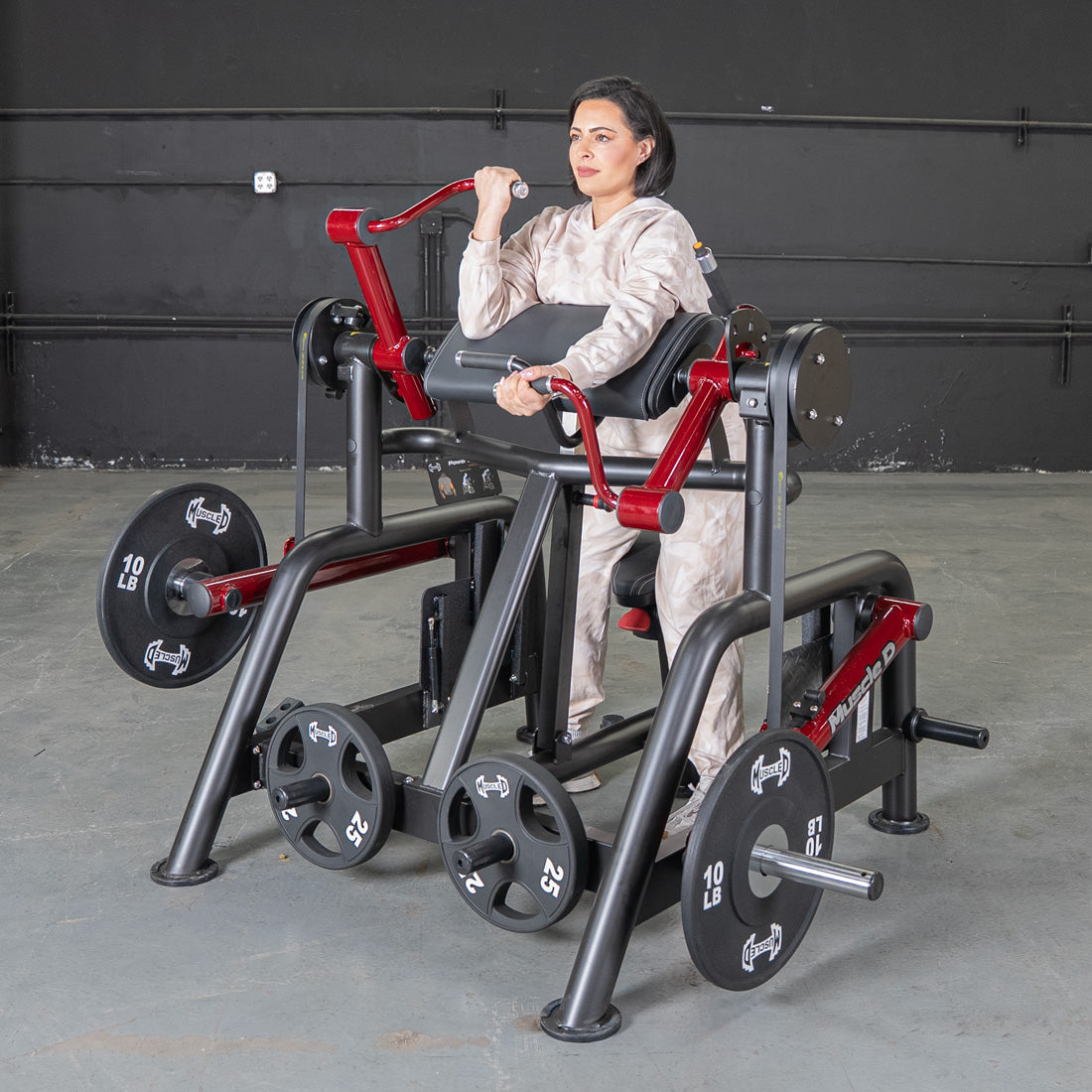 muscle d fitness commercial plate loaded black and maroon power leverage v2 iso lateral biceps curl machine