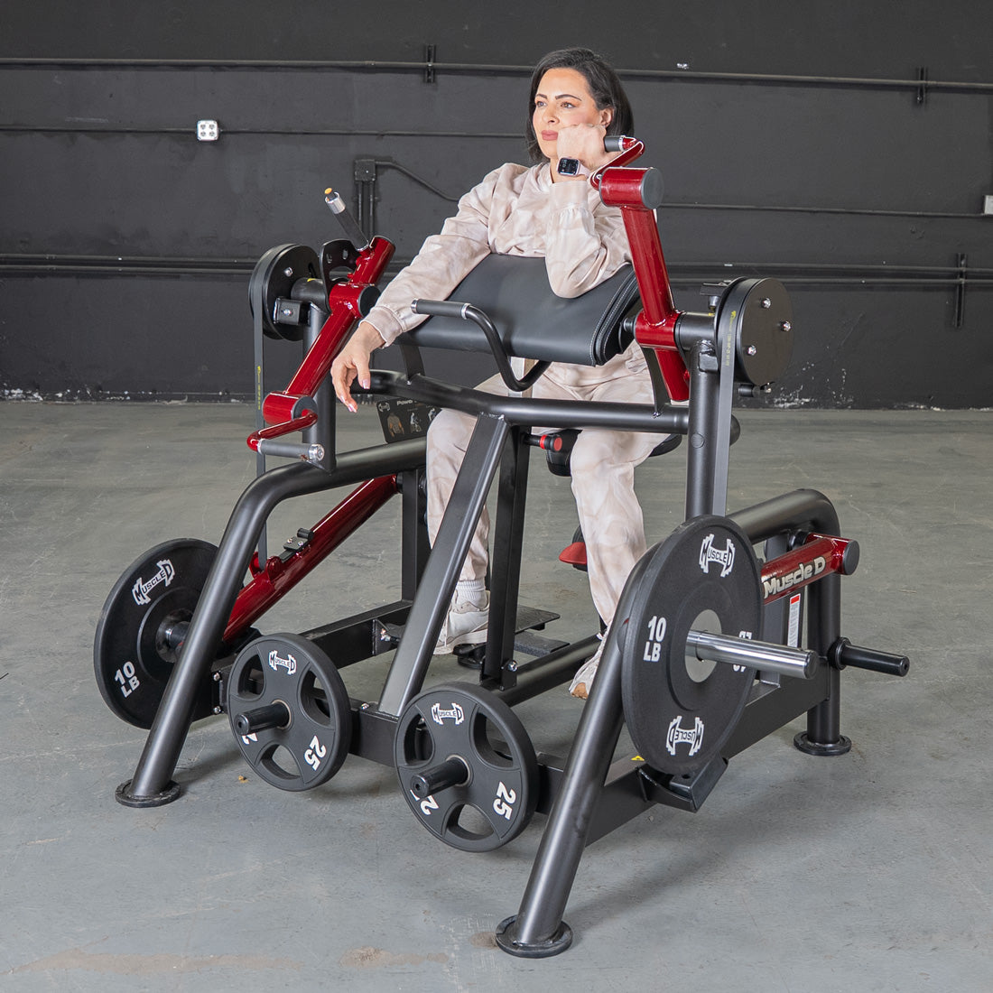 muscle d fitness commercial plate loaded black and maroon power leverage v2 iso lateral biceps curl machine