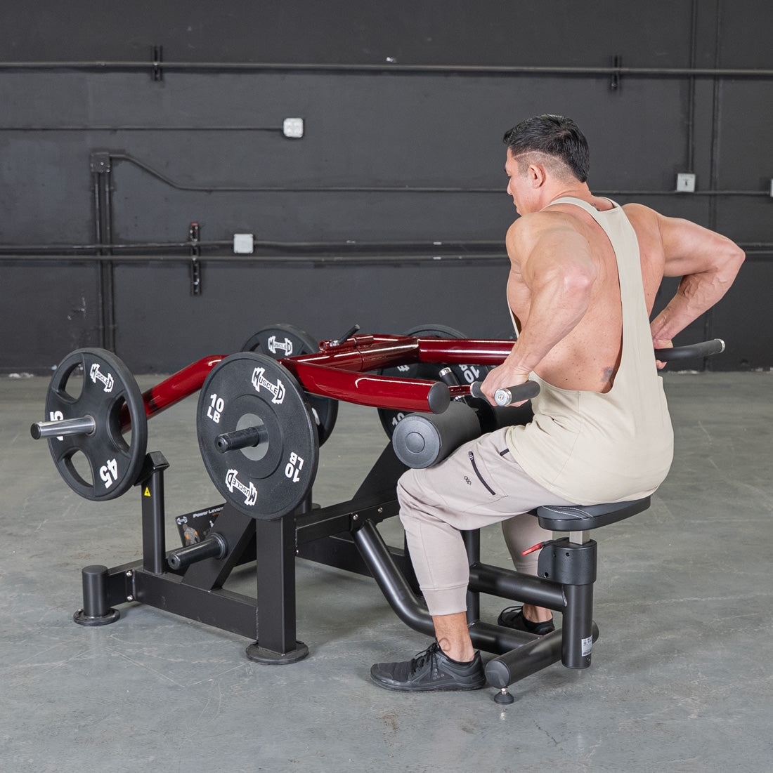 muscle d fitness commercial plate loaded black and maroon power leverage v2 iso lateral dip machine