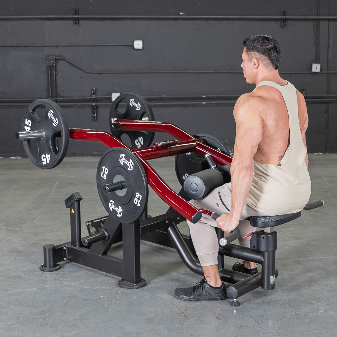 muscle d fitness commercial plate loaded black and maroon power leverage v2 iso lateral dip machine