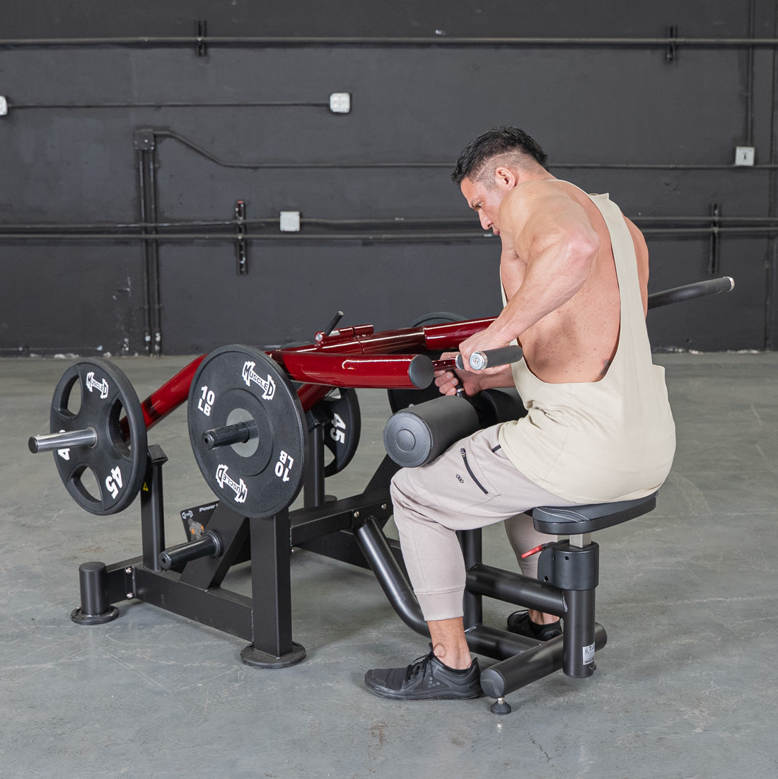 muscle d fitness commercial plate loaded black and maroon power leverage v2 iso lateral dip machine