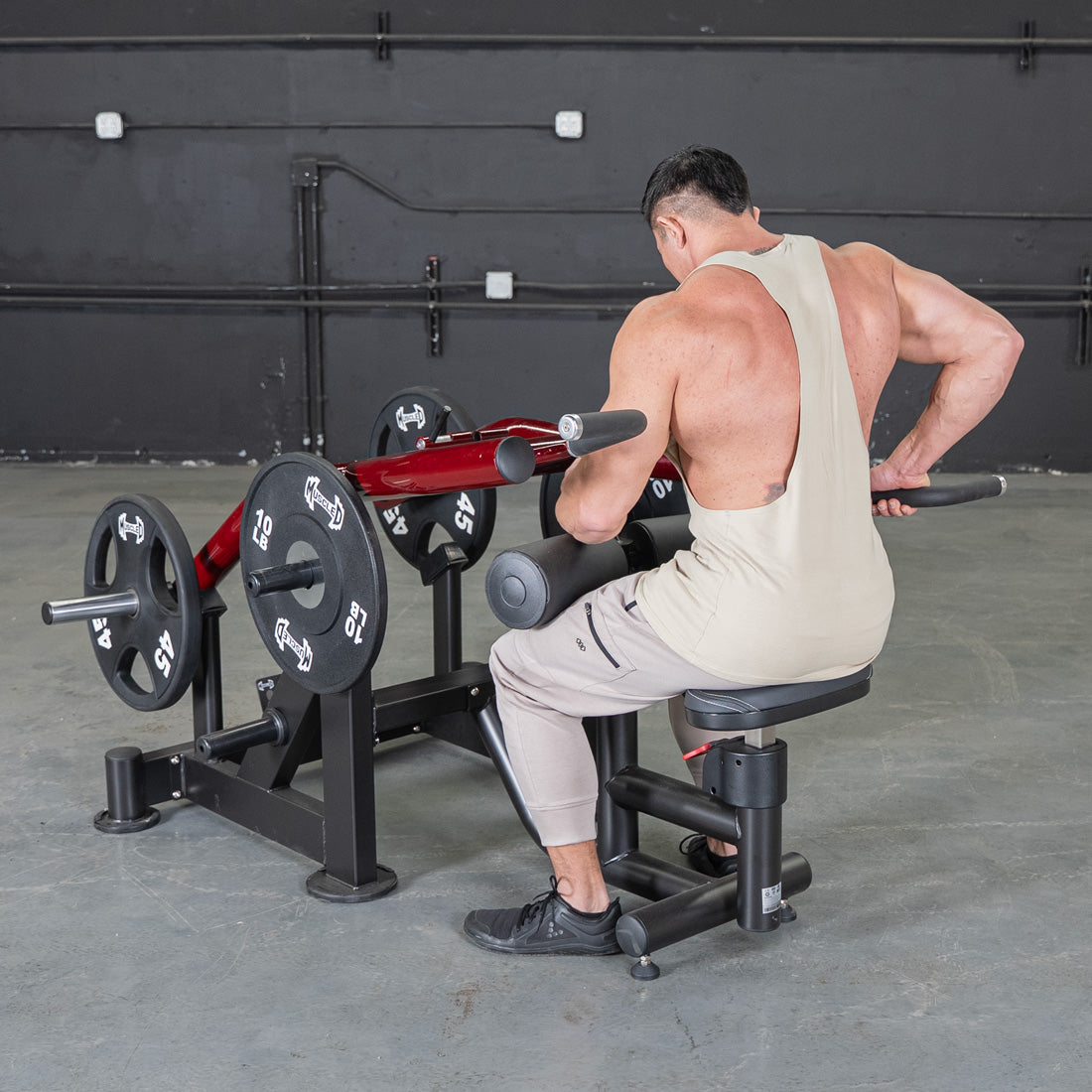 muscle d fitness commercial plate loaded black and maroon power leverage v2 iso lateral dip machine