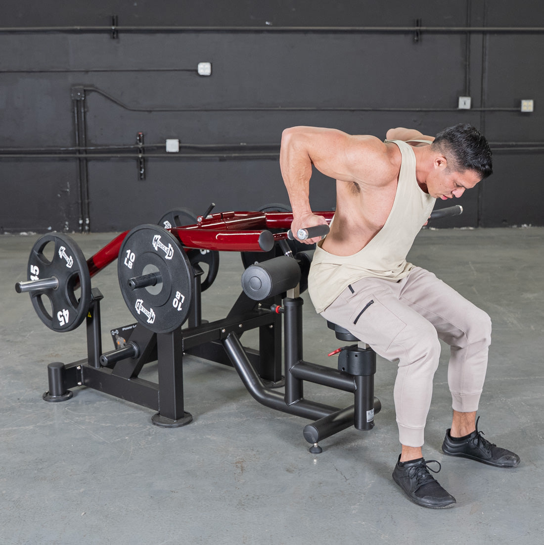 muscle d fitness commercial plate loaded black and maroon power leverage v2 iso lateral dip machine