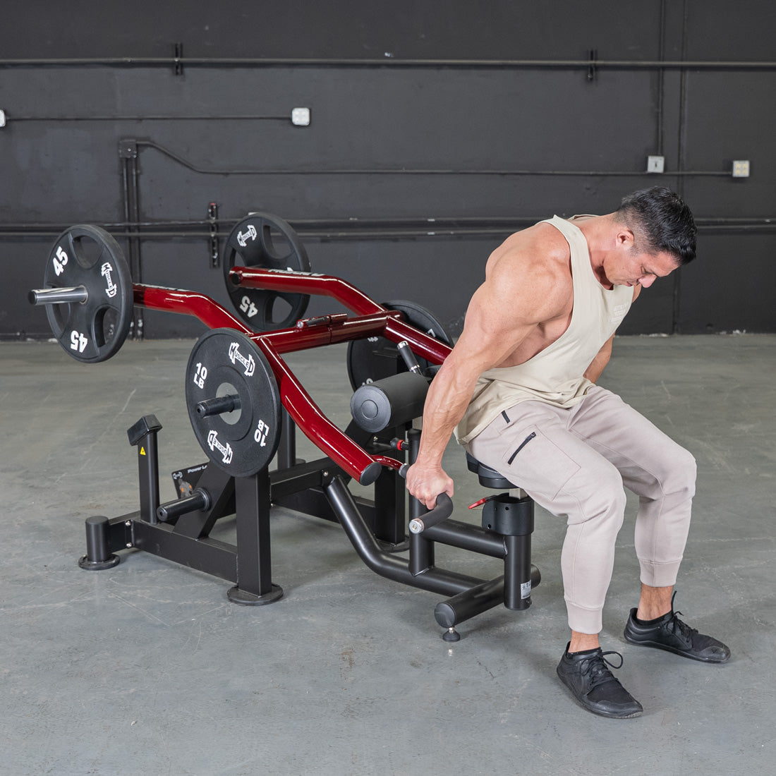 muscle d fitness commercial plate loaded black and maroon power leverage v2 iso lateral dip machine